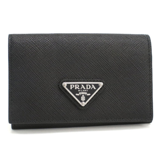 PRADA Saffiano Triangle Leather Card Case - Black
