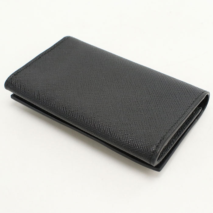 PRADA Saffiano Triangle Leather Card Case - Black