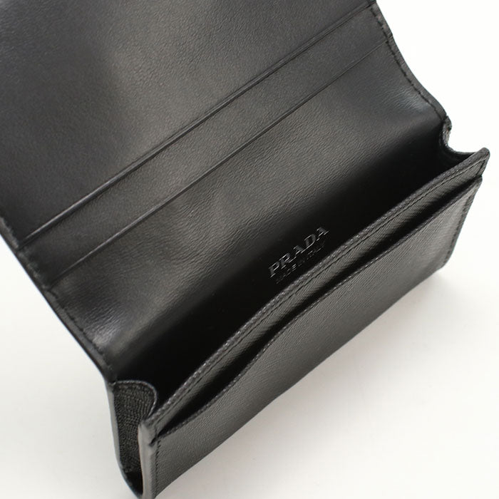 PRADA Saffiano Triangle Leather Card Case - Black