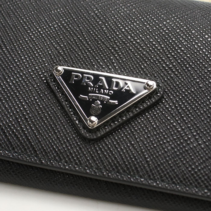 PRADA Saffiano Triangle Leather Card Case - Black