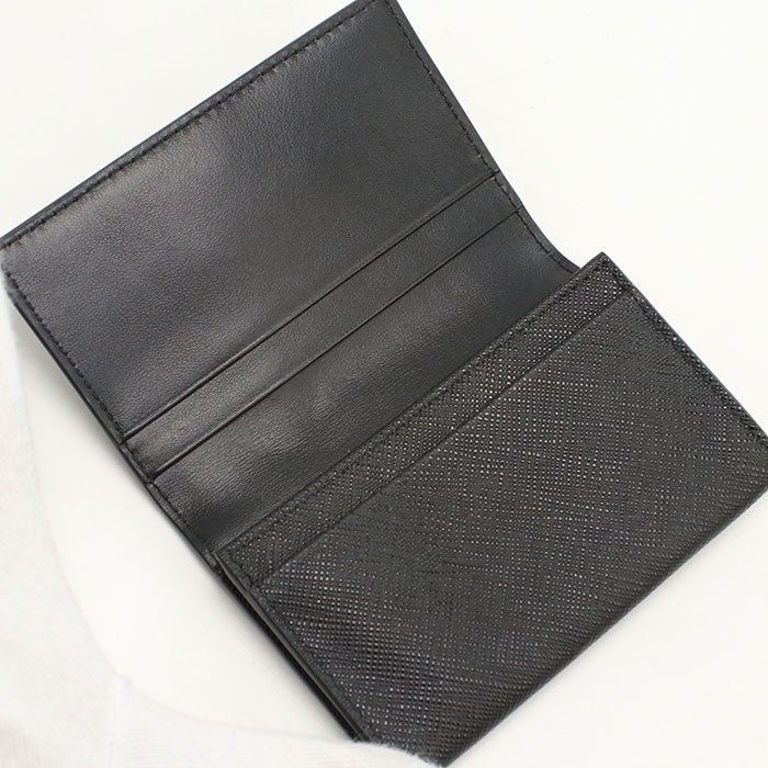 PRADA Saffiano Triangle Leather Card Case - Black