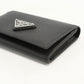 PRADA Saffiano Triangle Leather Card Case - Black