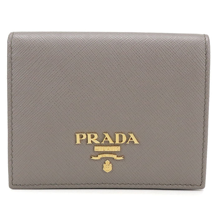 PRADA Saffiano Leather Bi-fold Compact Wallet - Grey