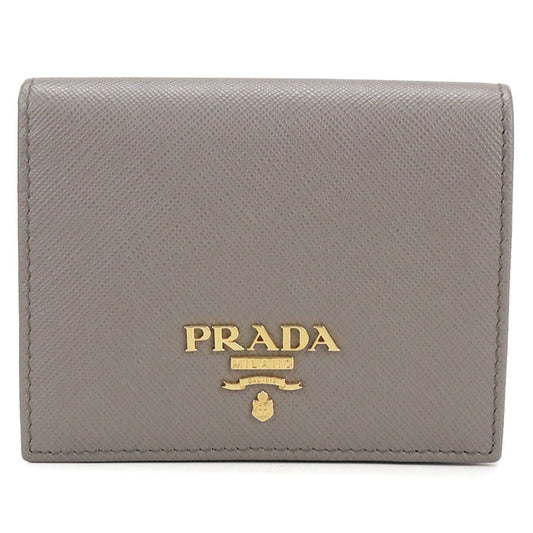 PRADA Saffiano Leather Bi-fold Compact Wallet - Grey