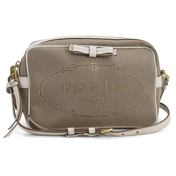 PRADA ロゴジャガード ショルダーバッグ - ベージュ