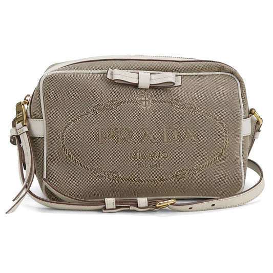 PRADA ロゴジャガード ショルダーバッグ - ベージュ