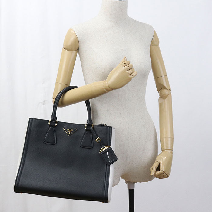 PRADA ガレリア サフィアーノ レザー トートバッグ ショルダーバッグ - ブラック