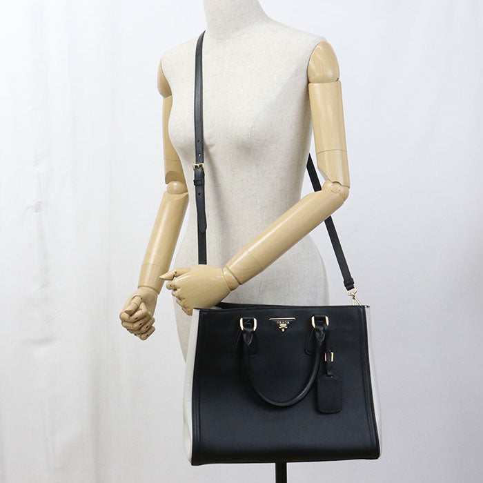 PRADA ガレリア サフィアーノ レザー トートバッグ ショルダーバッグ - ブラック