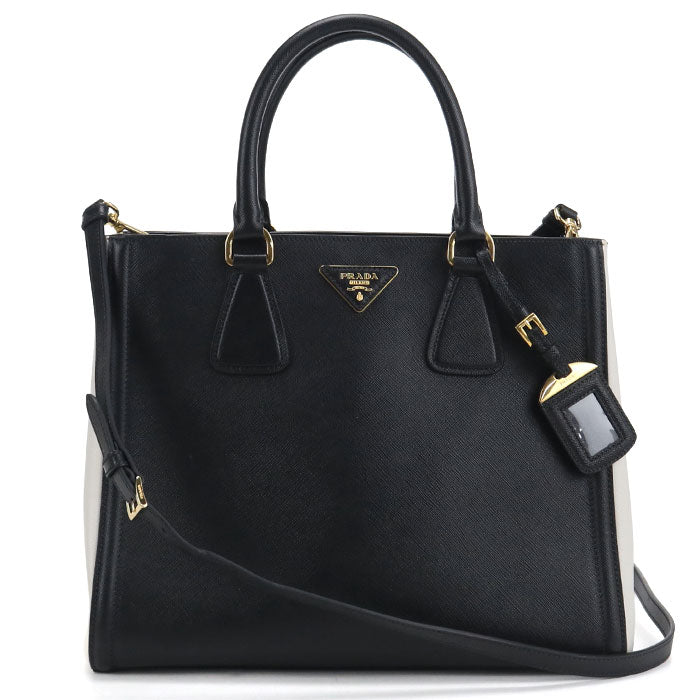 PRADA ガレリア サフィアーノ レザー トートバッグ ショルダーバッグ - ブラック