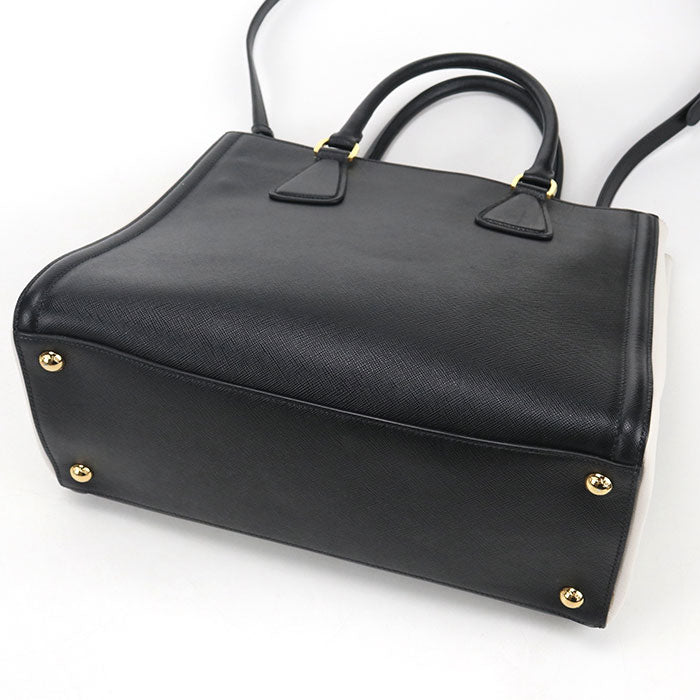 PRADA ガレリア サフィアーノ レザー トートバッグ ショルダーバッグ - ブラック