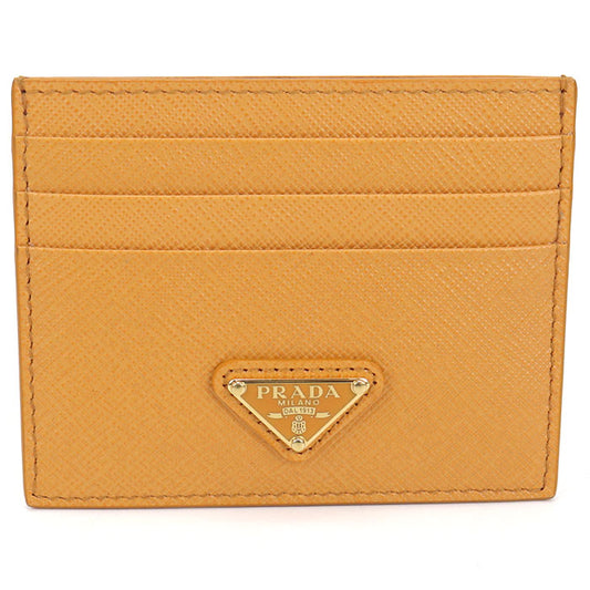 PRADA Saffiano Triangle Saffiano Leather Card Case - Orange