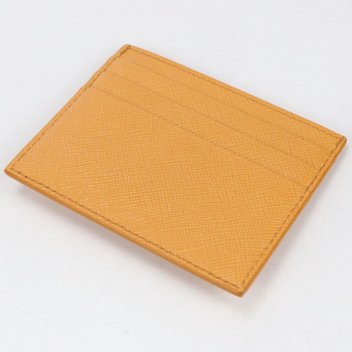 PRADA Saffiano Triangle Saffiano Leather Card Case - Orange