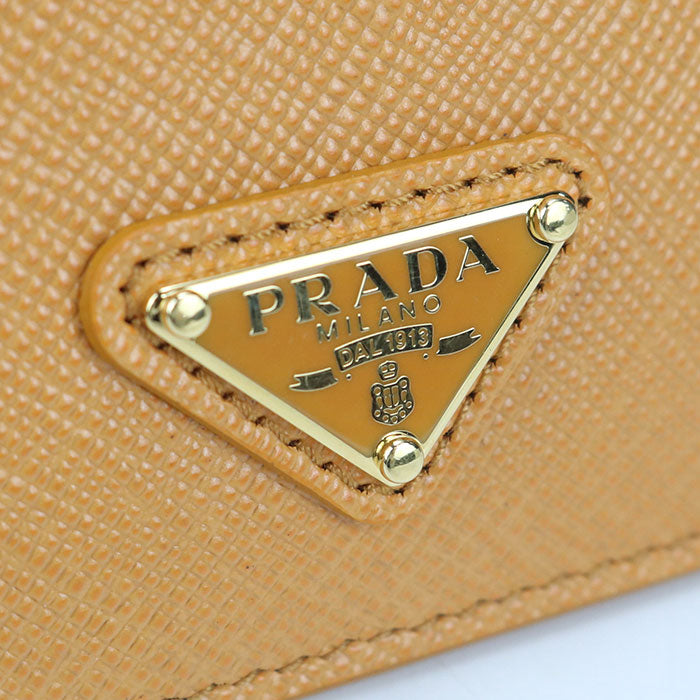 PRADA Saffiano Triangle Saffiano Leather Card Case - Orange