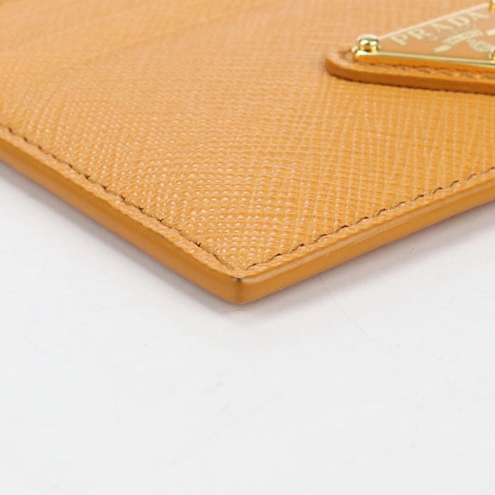 PRADA Saffiano Triangle Saffiano Leather Card Case - Orange