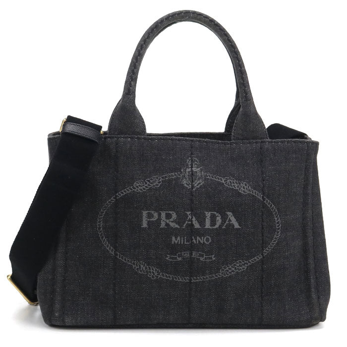 PRADA カナパ デニム トートバッグ ショルダーバッグ - ブラック