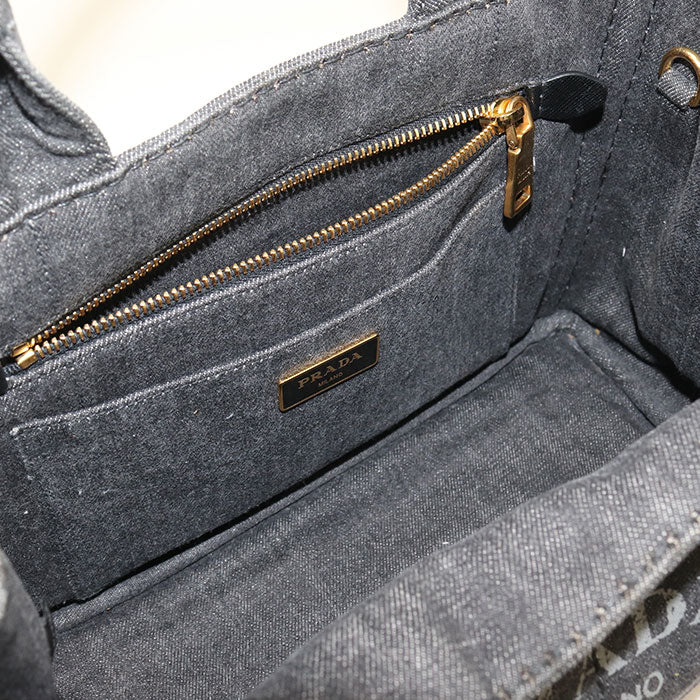 PRADA カナパ デニム トートバッグ ショルダーバッグ - ブラック