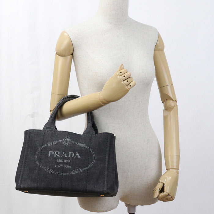 PRADA カナパ デニム トートバッグ ショルダーバッグ - ブラック