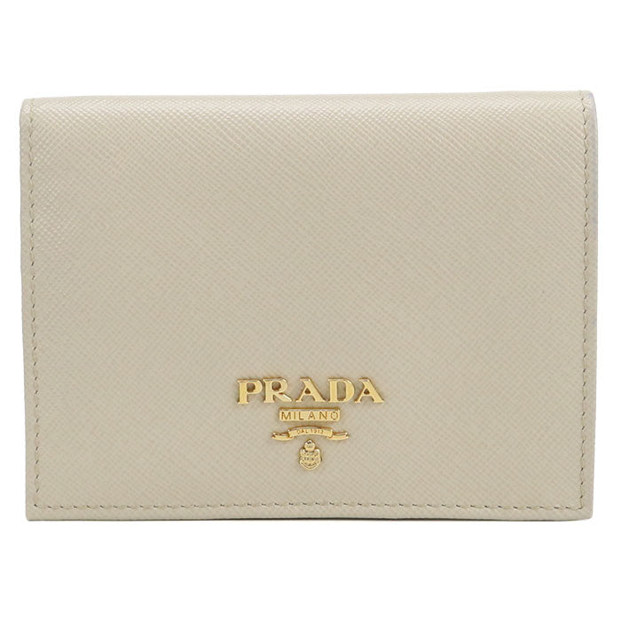 PRADA サフィアーノレザー 二つ折り財布 コンパクトウォレット - ベージュ