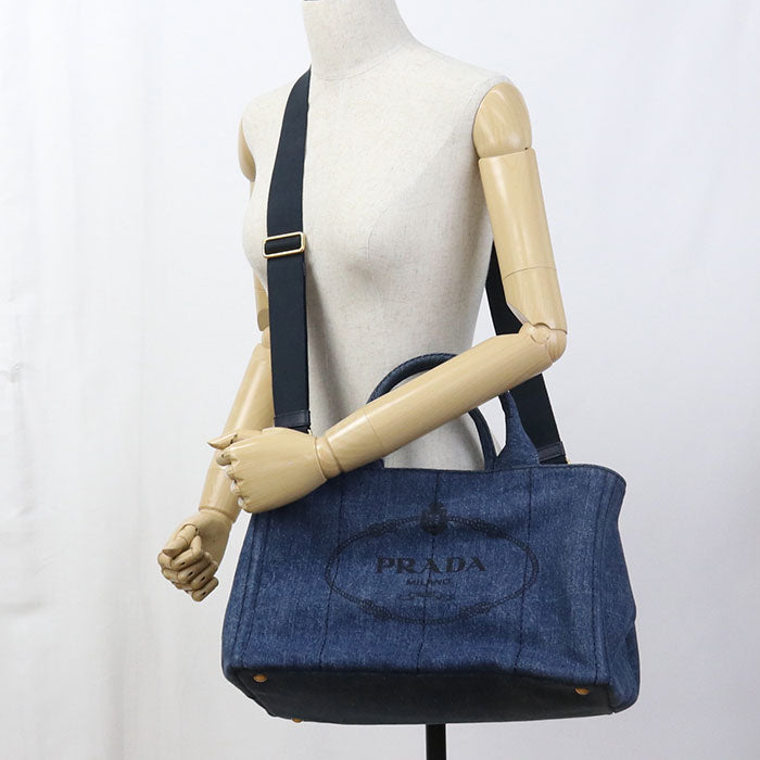 PRADA カナパ デニム トートバッグ ショルダーバッグ - ブルー