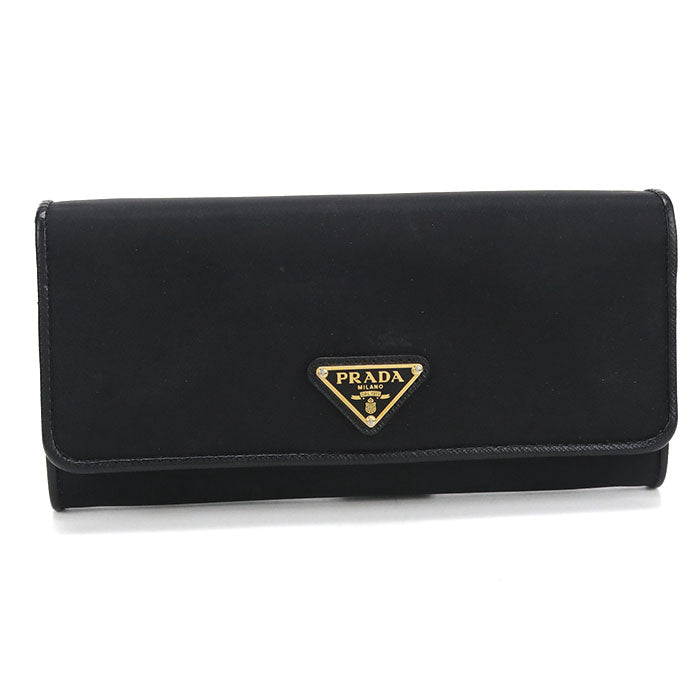 PRADA レザー トライアングル 二つ折り長財布 ロングウォレット - ブラック