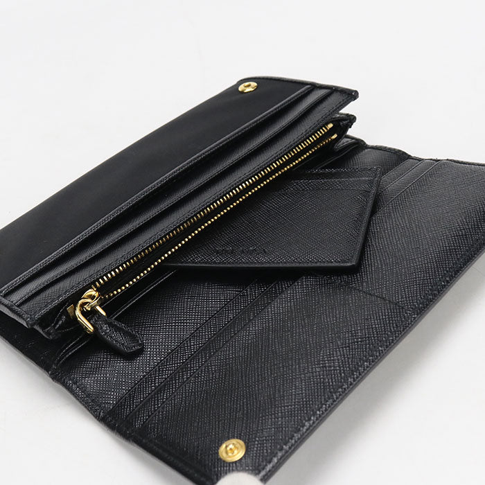 PRADA レザー トライアングル 二つ折り長財布 ロングウォレット - ブラック