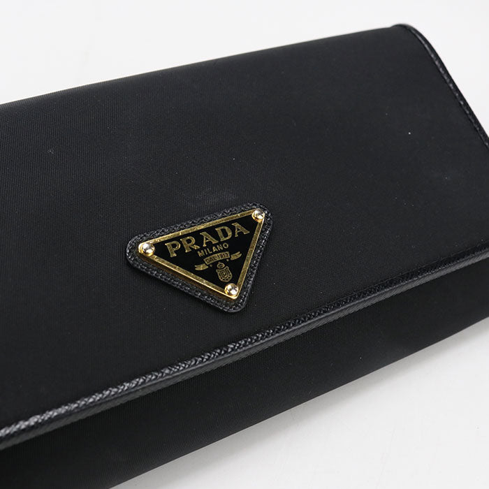PRADA レザー トライアングル 二つ折り長財布 ロングウォレット - ブラック
