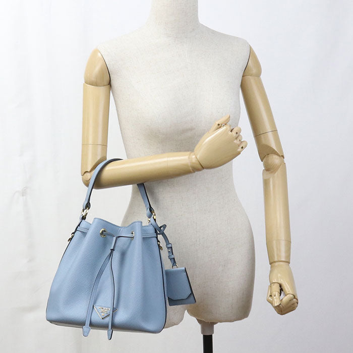 PRADA サフィアーノレザー カーフレザー バケットバッグ ハンドバッグ ショルダーバッグ - ブルー