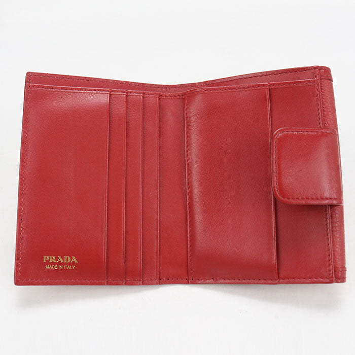 PRADA【プラダ】 1MH523 2B16 F0011 トライアングル レザー財布 ヴィッテロフェニックス 二つ折り財布 カーフ レディース