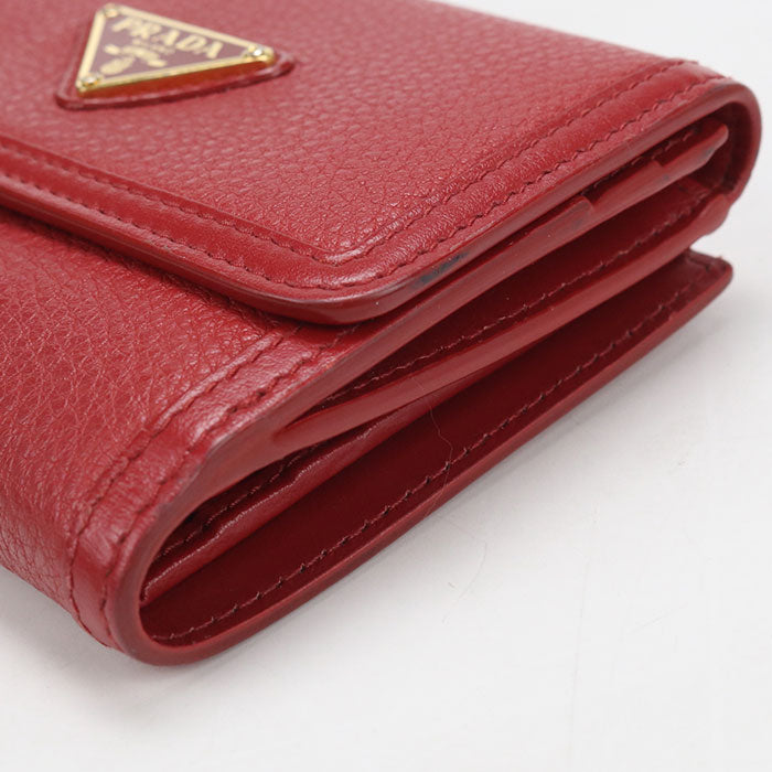 PRADA【プラダ】 1MH523 2B16 F0011 トライアングル レザー財布 ヴィッテロフェニックス 二つ折り財布 カーフ レディース