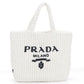 PRADA Crochet Small Raffia Tote Bag - White