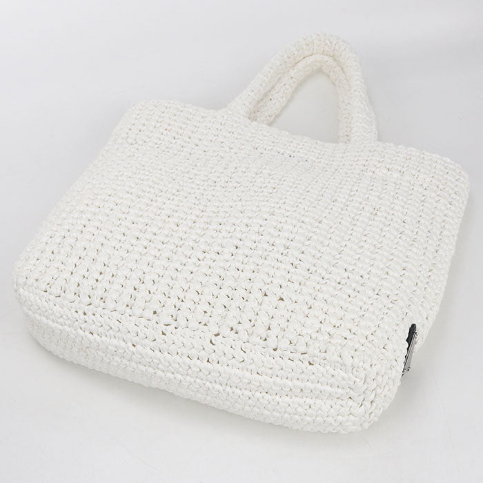 PRADA Crochet Small Raffia Tote Bag - White