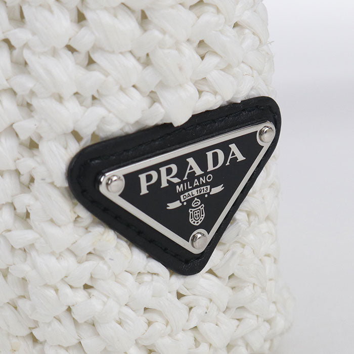 PRADA Crochet Small Raffia Tote Bag - White