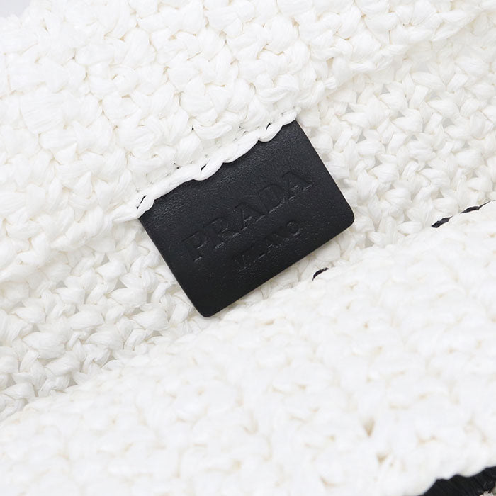 PRADA Crochet Small Raffia Tote Bag - White