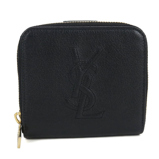 SAINT LAURENT Zip Wallet Leather Bifold Compact Wallet - Black