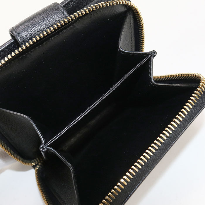 SAINT LAURENT Zip Wallet Leather Bifold Compact Wallet - Black