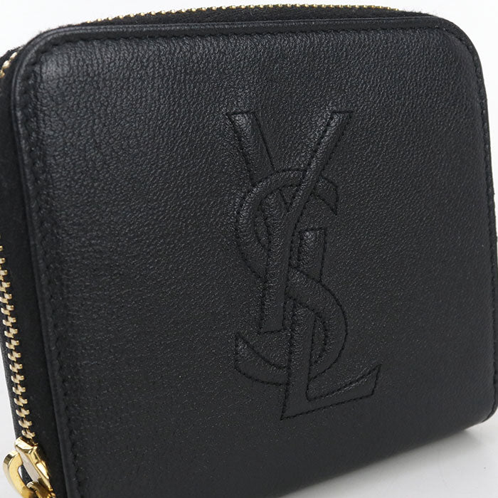 SAINT LAURENT Zip Wallet Leather Bifold Compact Wallet - Black