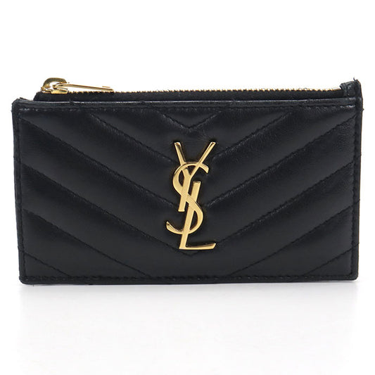 SAINT LAURENT Cassandra Lambskin Coin and Card Case - Black