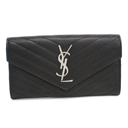 SAINT LAURENT Large Flap Wallet in Calf Leather - Black