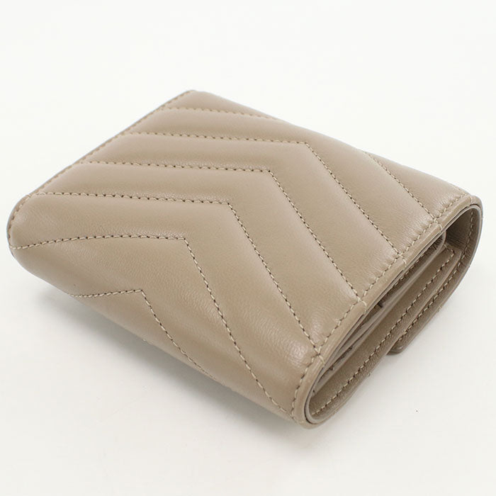 SAINT LAURENT Cassandra Matelasse Lambskin Tri-Fold Compact Wallet - Beige