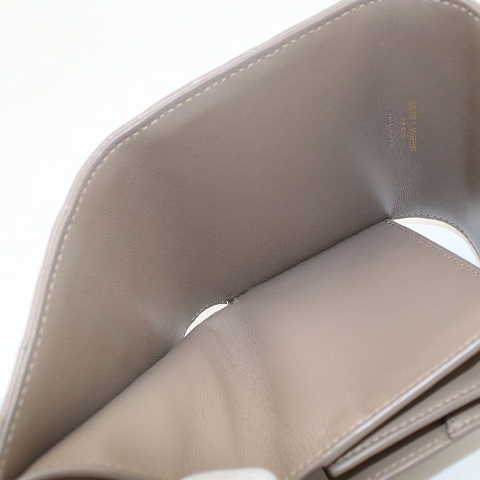 SAINT LAURENT Cassandra Matelasse Lambskin Tri-Fold Compact Wallet - Beige