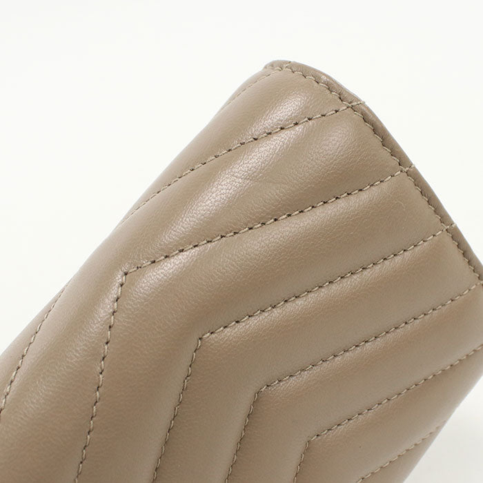 SAINT LAURENT Cassandra Matelasse Lambskin Tri-Fold Compact Wallet - Beige