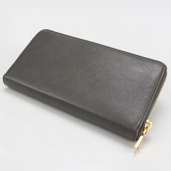 Saint Laurent カサンドラロゴ ラウンドファスナー レザー 長財布 ロングウォレット - グレー