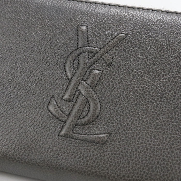 Saint Laurent カサンドラロゴ ラウンドファスナー レザー 長財布 ロングウォレット - グレー