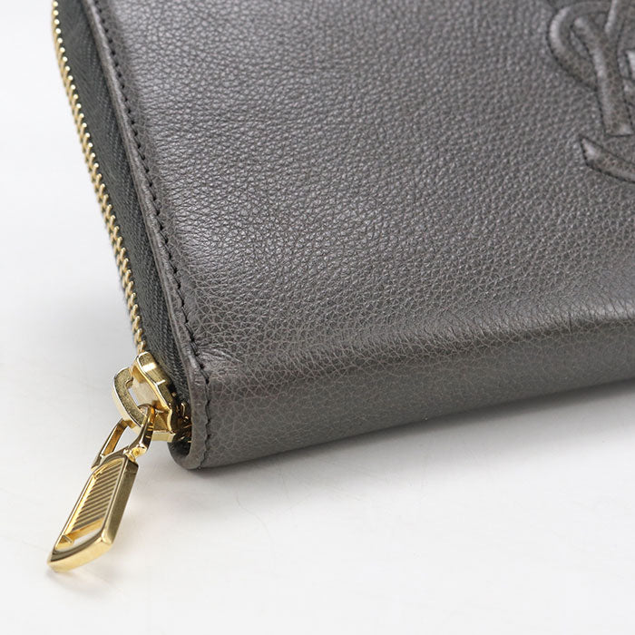 Saint Laurent カサンドラロゴ ラウンドファスナー レザー 長財布 ロングウォレット - グレー