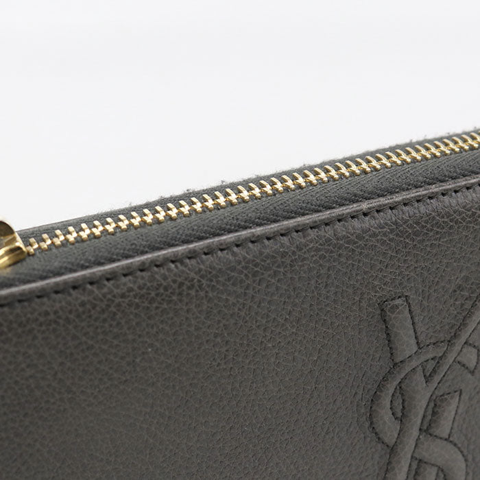 Saint Laurent カサンドラロゴ ラウンドファスナー レザー 長財布 ロングウォレット - グレー