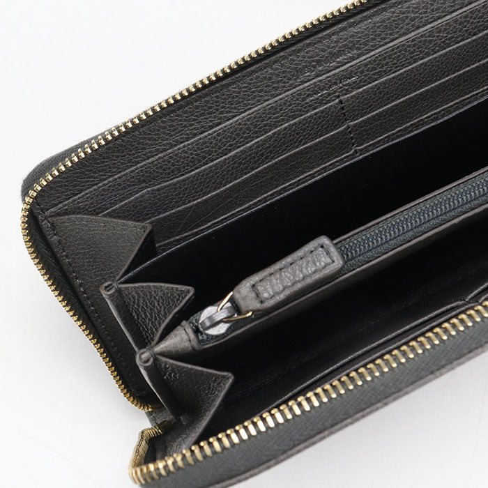 Saint Laurent カサンドラロゴ ラウンドファスナー レザー 長財布 ロングウォレット - グレー