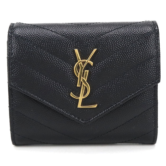 Saint Laurent Cassandra Matelasse Small Envelope Wallet in Caviar Leather - Black