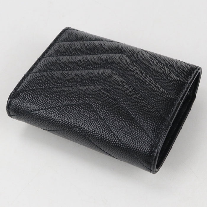 Saint Laurent Cassandra Matelasse Small Envelope Wallet in Caviar Leather - Black