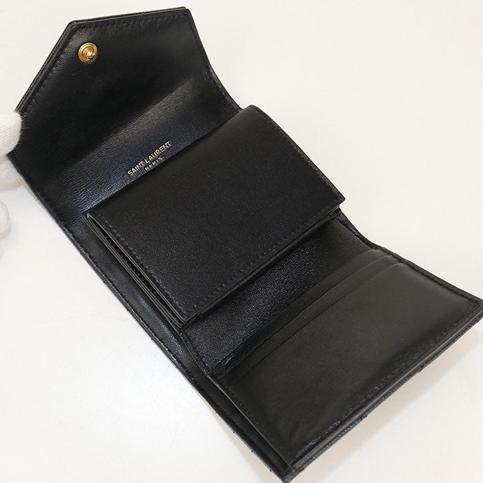 Saint Laurent Cassandra Matelasse Small Envelope Wallet in Caviar Leather - Black