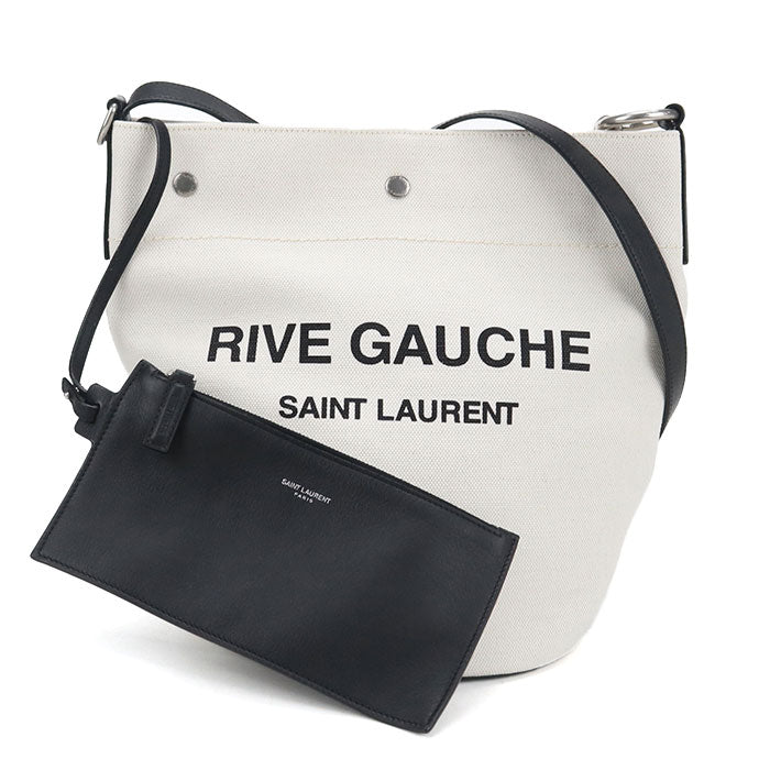 Saint Laurent リヴ ゴーシュ キャンバス バケットバッグ ショルダーバッグ - ホワイト